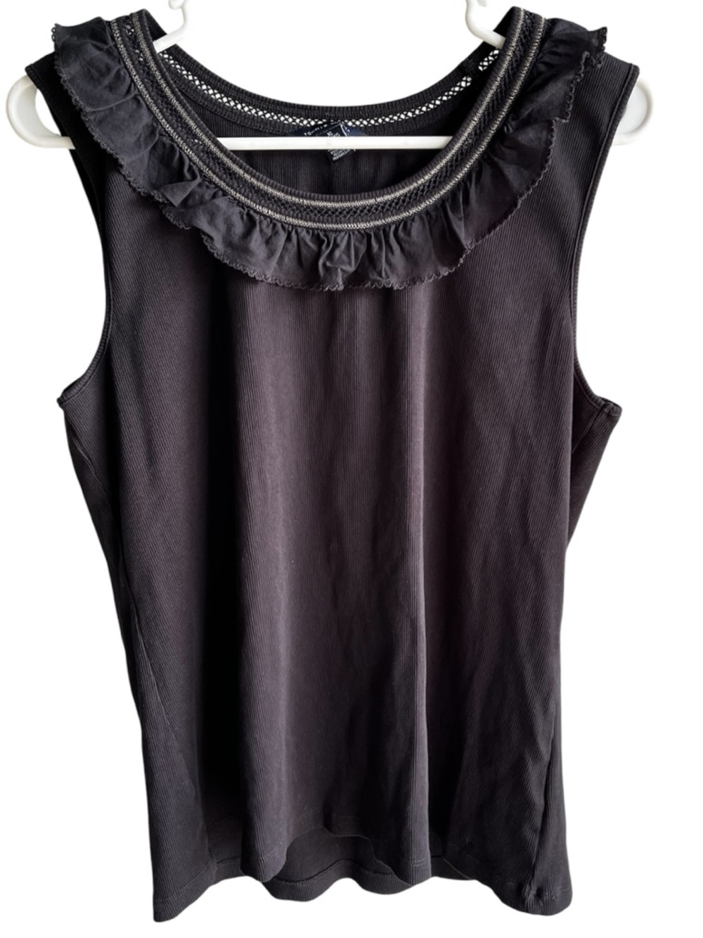 Tommy Hilfiger Sleeveless Ruffle-Trim Black Women's Tank Top Size XL